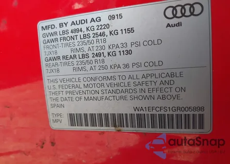 2016 Audi Q3 2.0T Premium Plus z USA, uszkodzony, nr VIN WA1EFCFS1GR005898